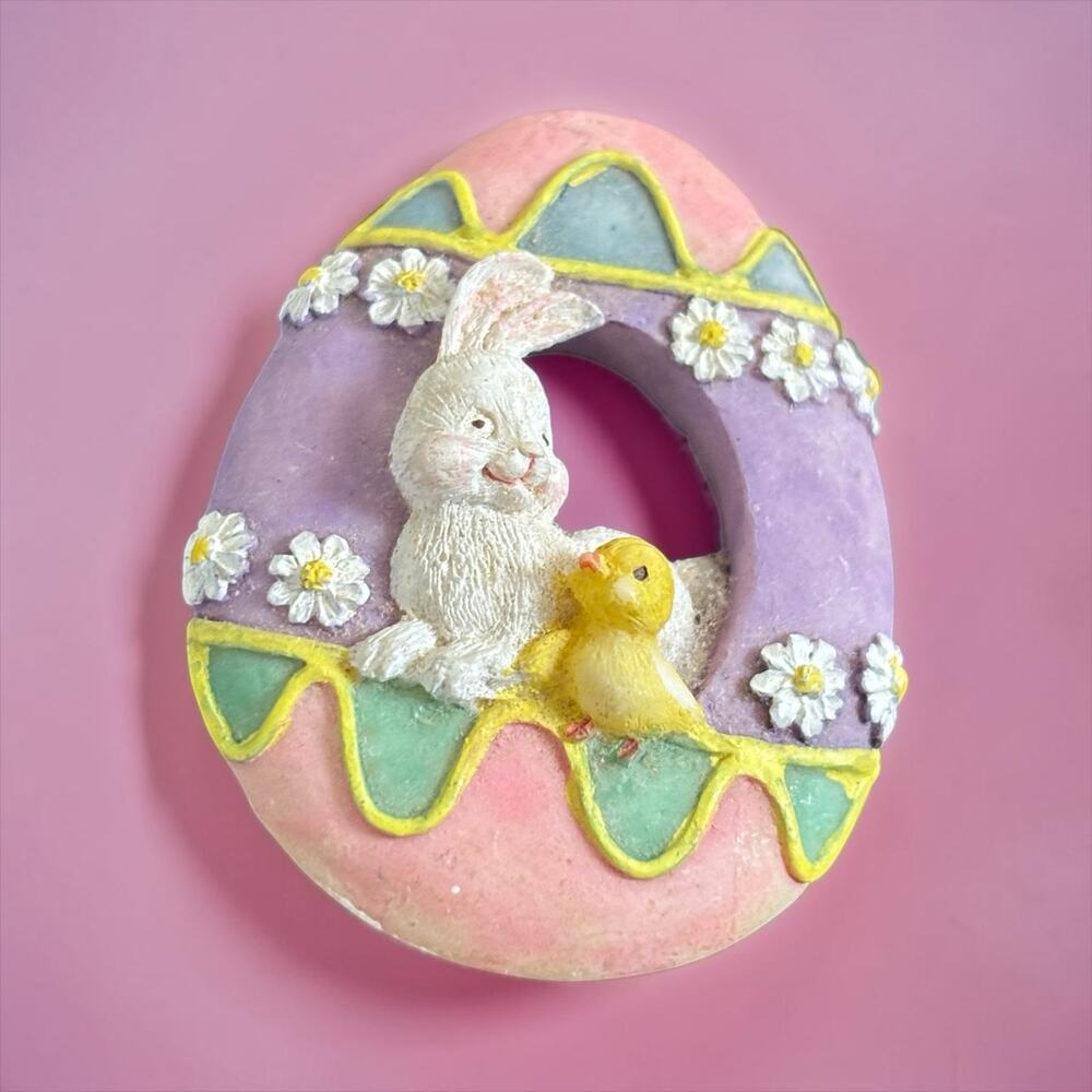 Pastel Easter Egg Bunny Chick Brooch Kitsch Daisy Spring Figural Pin